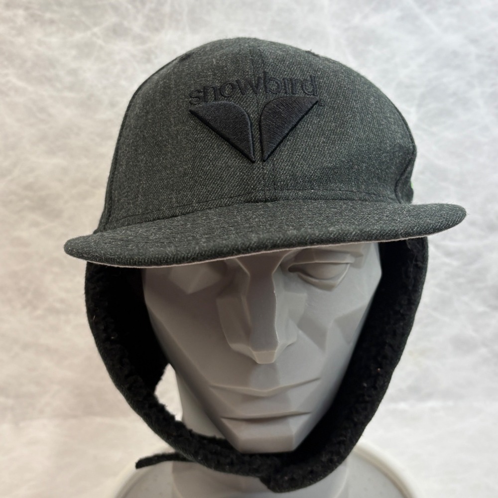 New Era 59FIFTY Snowbird Ski Resort Ear Flap Hat Gray Sherpa Fitted 7 3/4